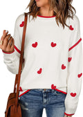 Women's Heart Sweater Crew Neck Loose Fit - Cute Casual Pullover