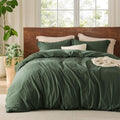 Bedsure 100% Washed Cotton Duvet Cover Cal King - Olive Green Linen