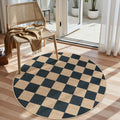 Lahome Checkered 4 ft Easy Jute Round Rug - Washable Non Slip Circle