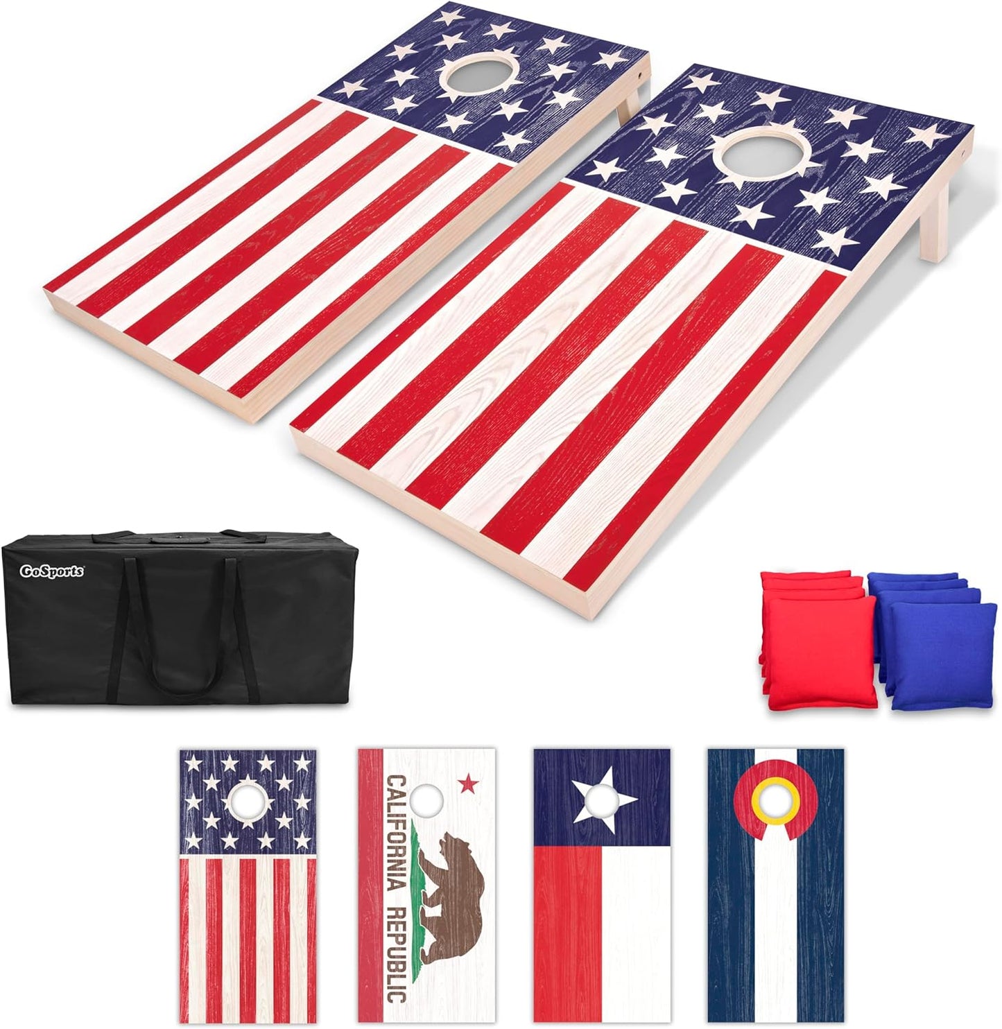 GoSports 4 x 2 ft Flag Series Wood Cornhole Set for Fun