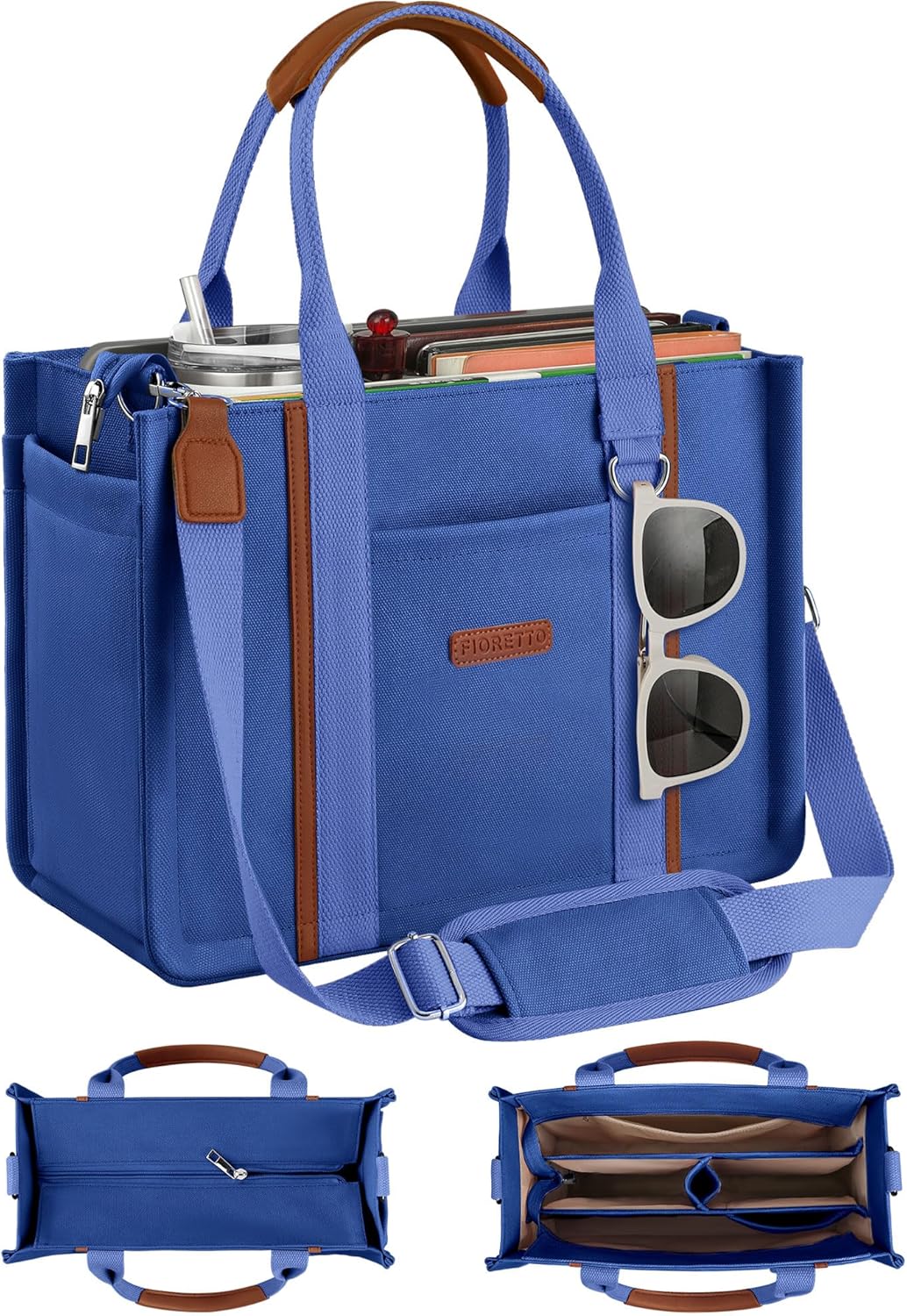 FIORETTO Womens Canvas Tote Bag with Zipper for Work & Travel