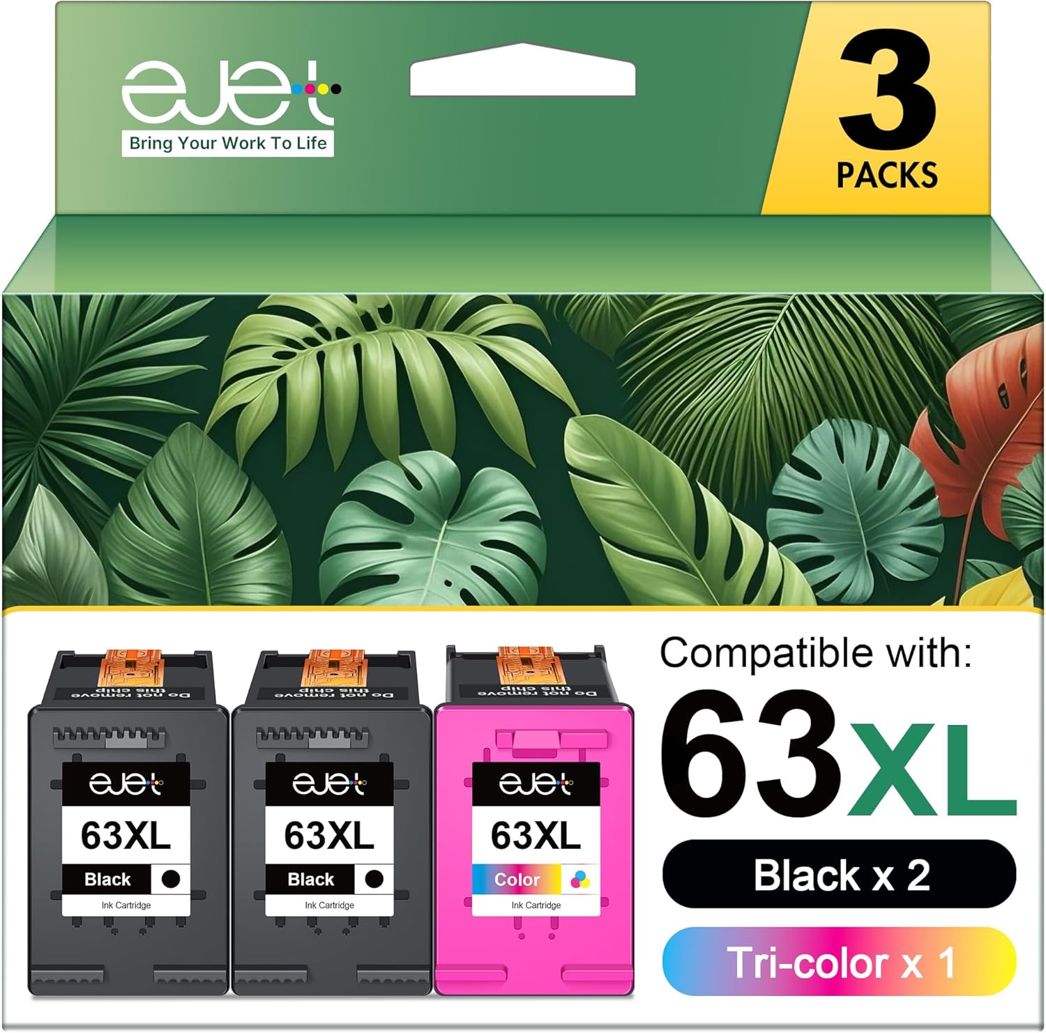 63XL Ink Cartridges Combo Pack for HP Printers - High Yield