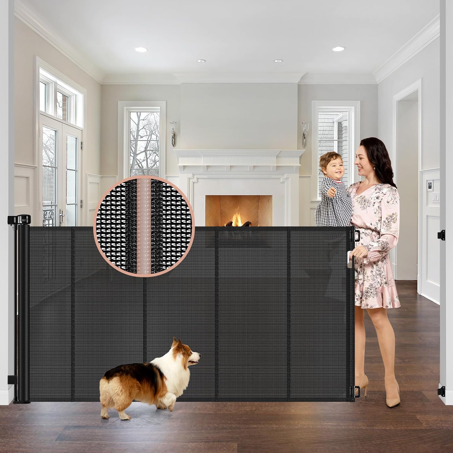 Reinforced 42in Tall Retractable Baby Gate for Extra Safety