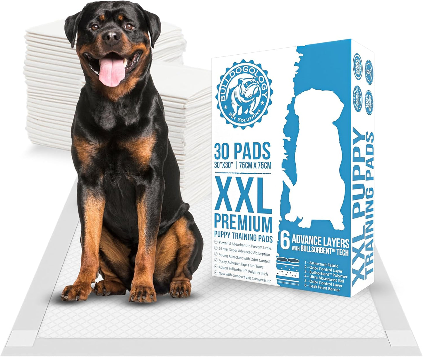 Bulldogology XXL Puppy Pee Pads with Adhesive for Easy Training