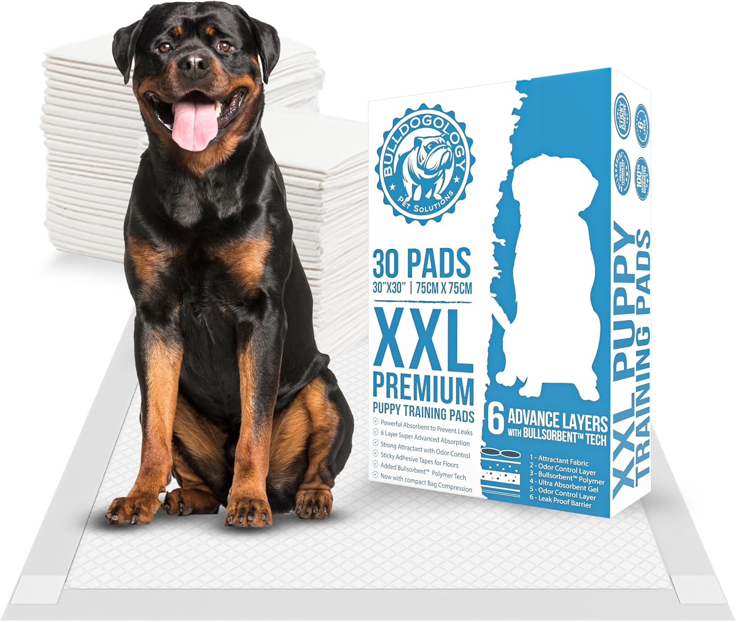 Bulldogology XXL Puppy Pee Pads with Adhesive for Easy Training