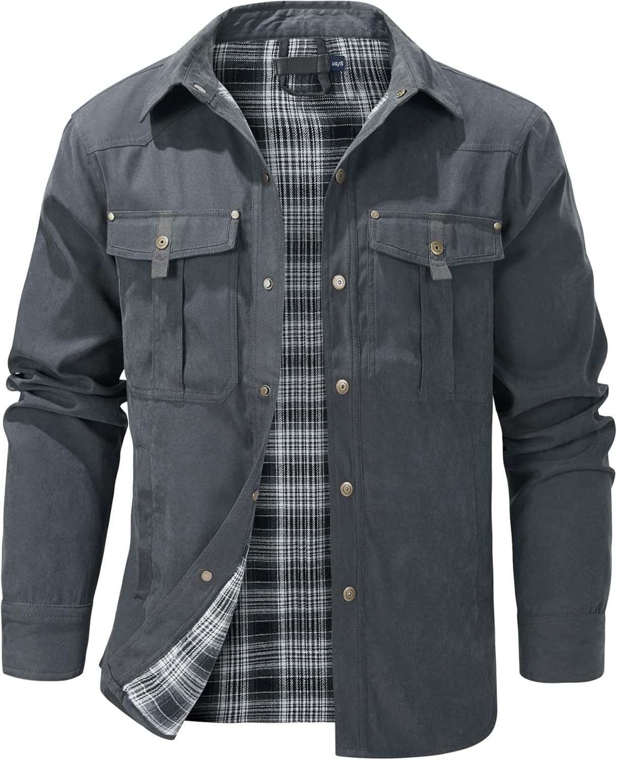 Mr.Stream Men's Lightweight Long Sleeved Snap Plaid Flannel Jacket