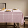 Grid Embroidered Hemmed Tablecloth 60x120 in - Farmhouse Boho Cotton
