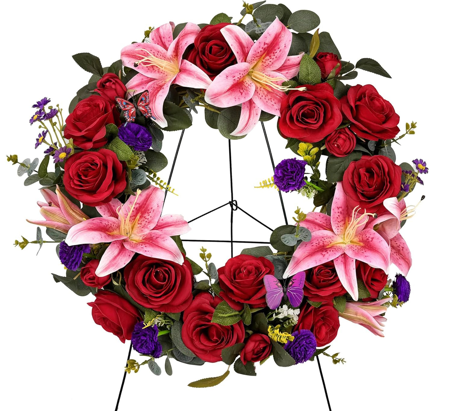 Cemetery Wreaths for Graves with 30 inch Easel Stand and Flowers