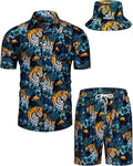 TUNEVUSE Mens Hawaiian Shirt and Shorts Set - Summer Beach Outfit