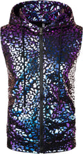 ZEROYAA Mens Shiny Metallic Zip Up Sleeveless Hooded Vest - Flashy