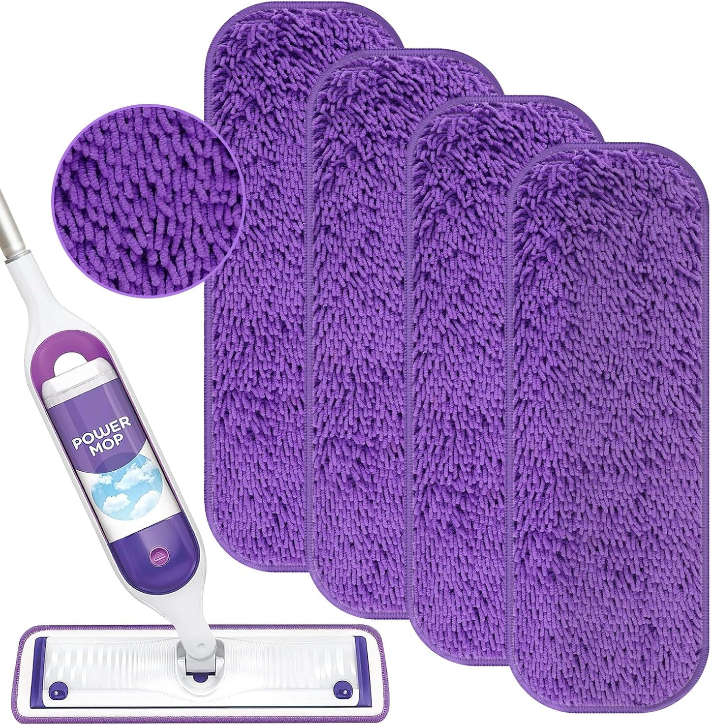 Swiffer Power Mop Refill Pads - 4 Pack Washable Microfiber