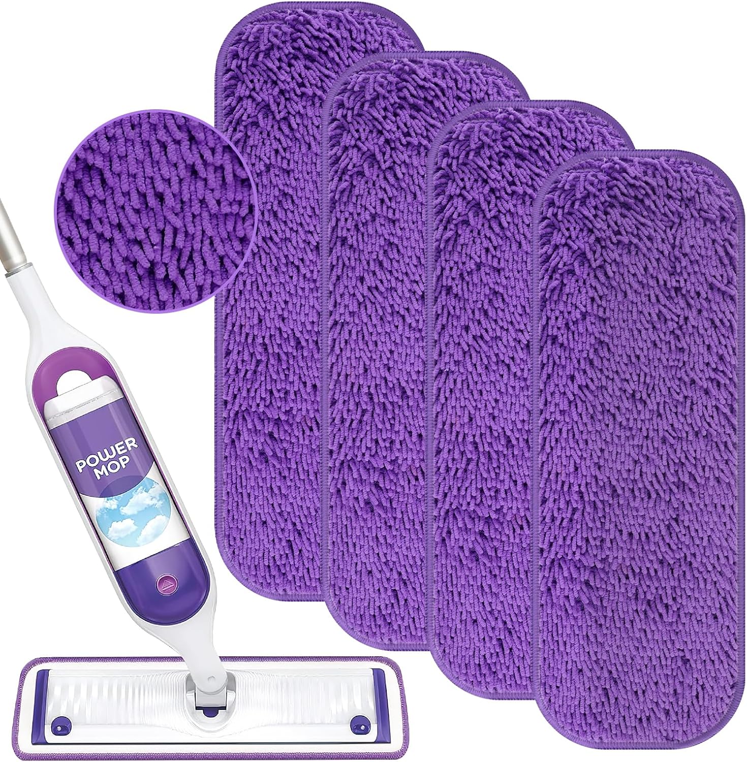 Swiffer Power Mop Refill Pads - 4 Pack Washable Microfiber