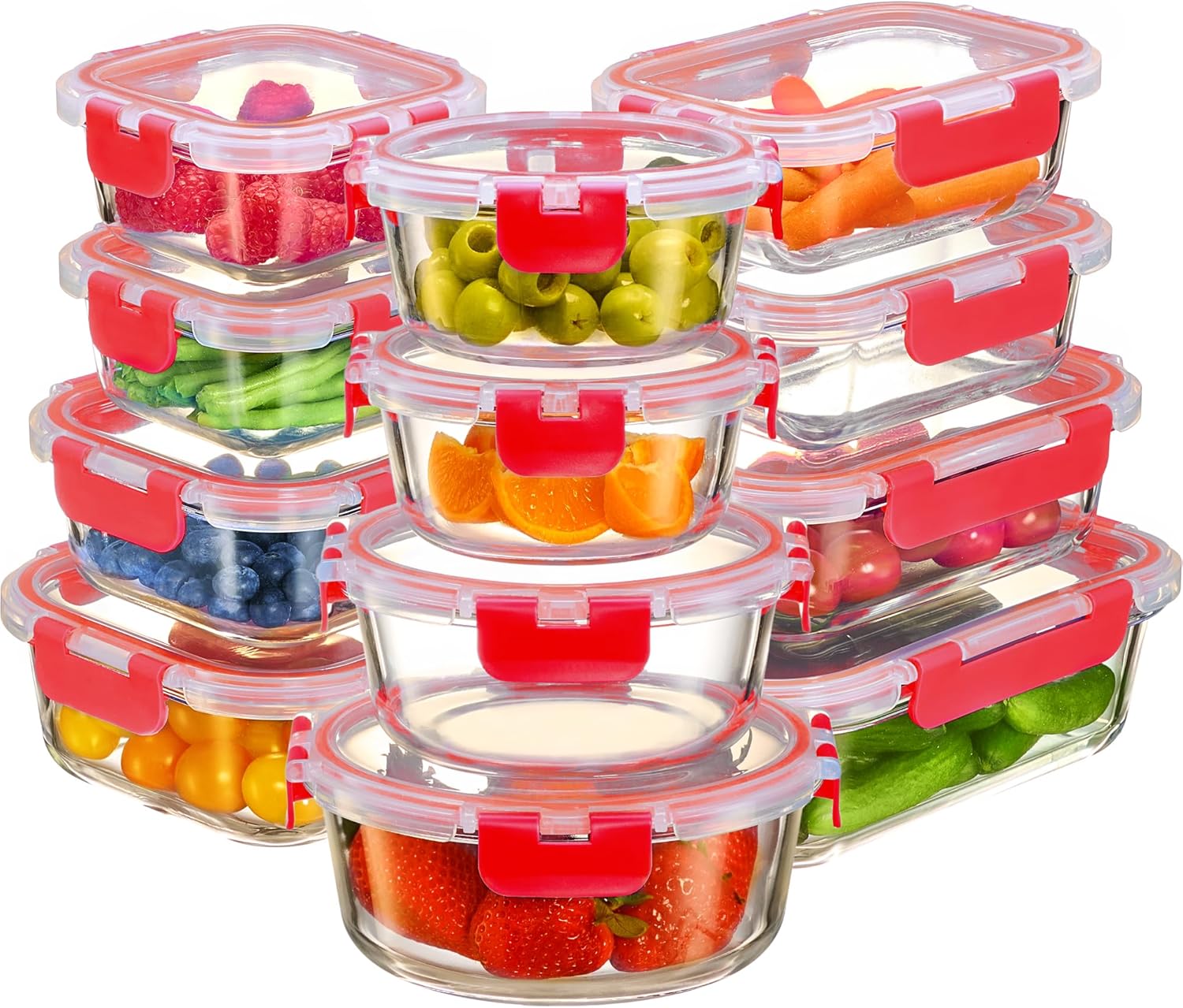 FineDine 24 Piece Glass Storage Containers - Leak Proof & Safe