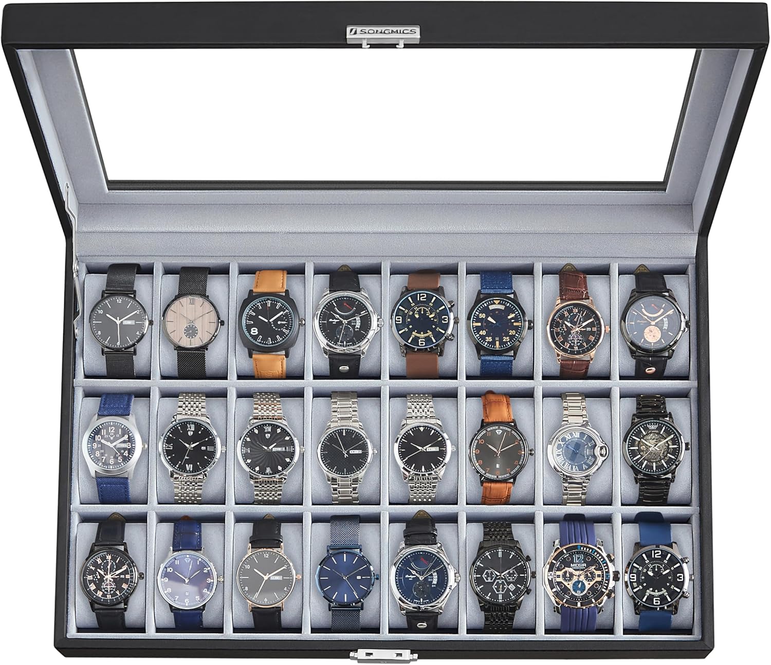 24-Slot Lockable Watch Box - Elegant Storage Solution