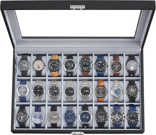 24-Slot Lockable Watch Box - Elegant Storage Solution