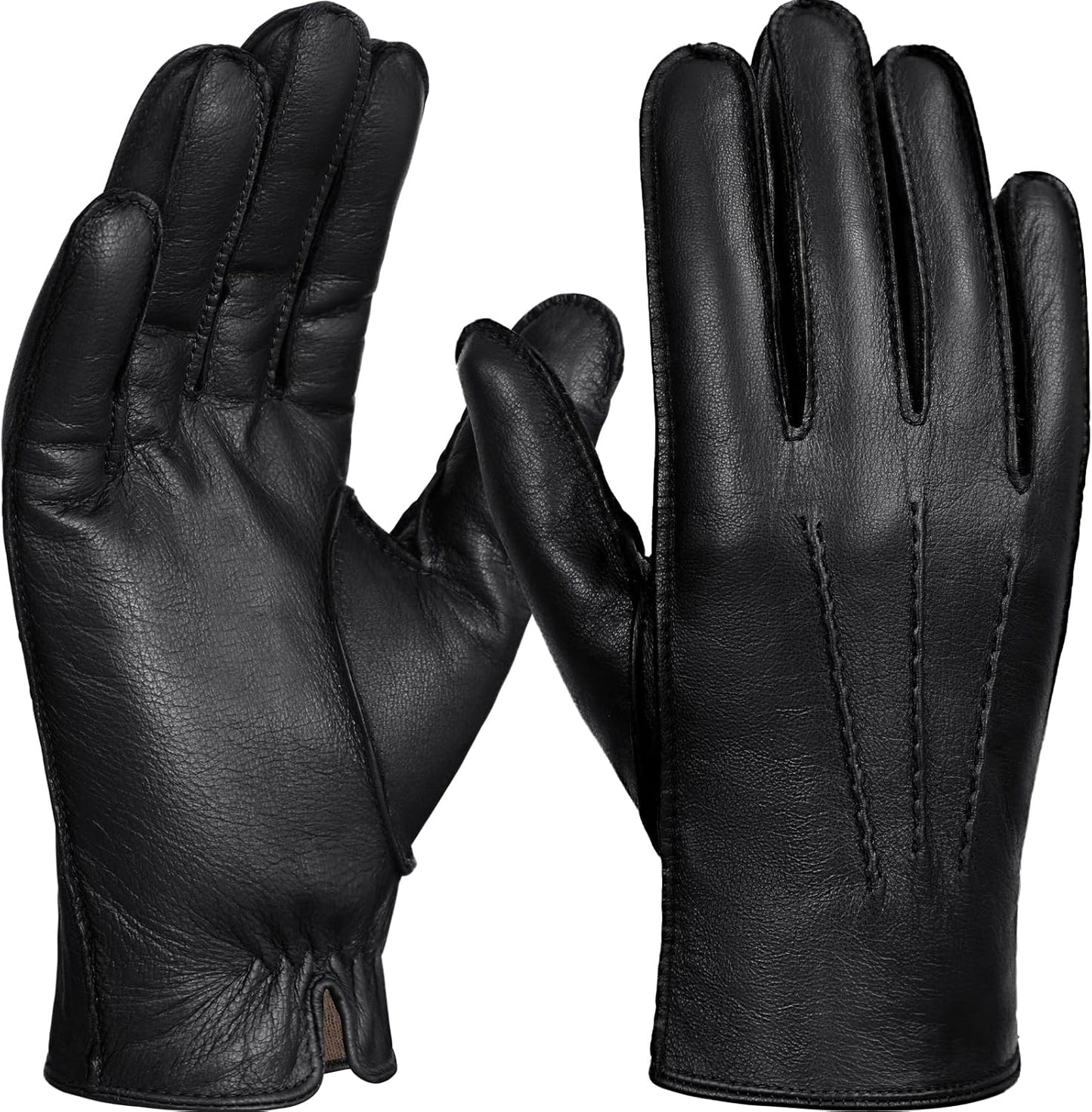 Genuine Leather Driving Gloves with Warm Fur Lining for Men