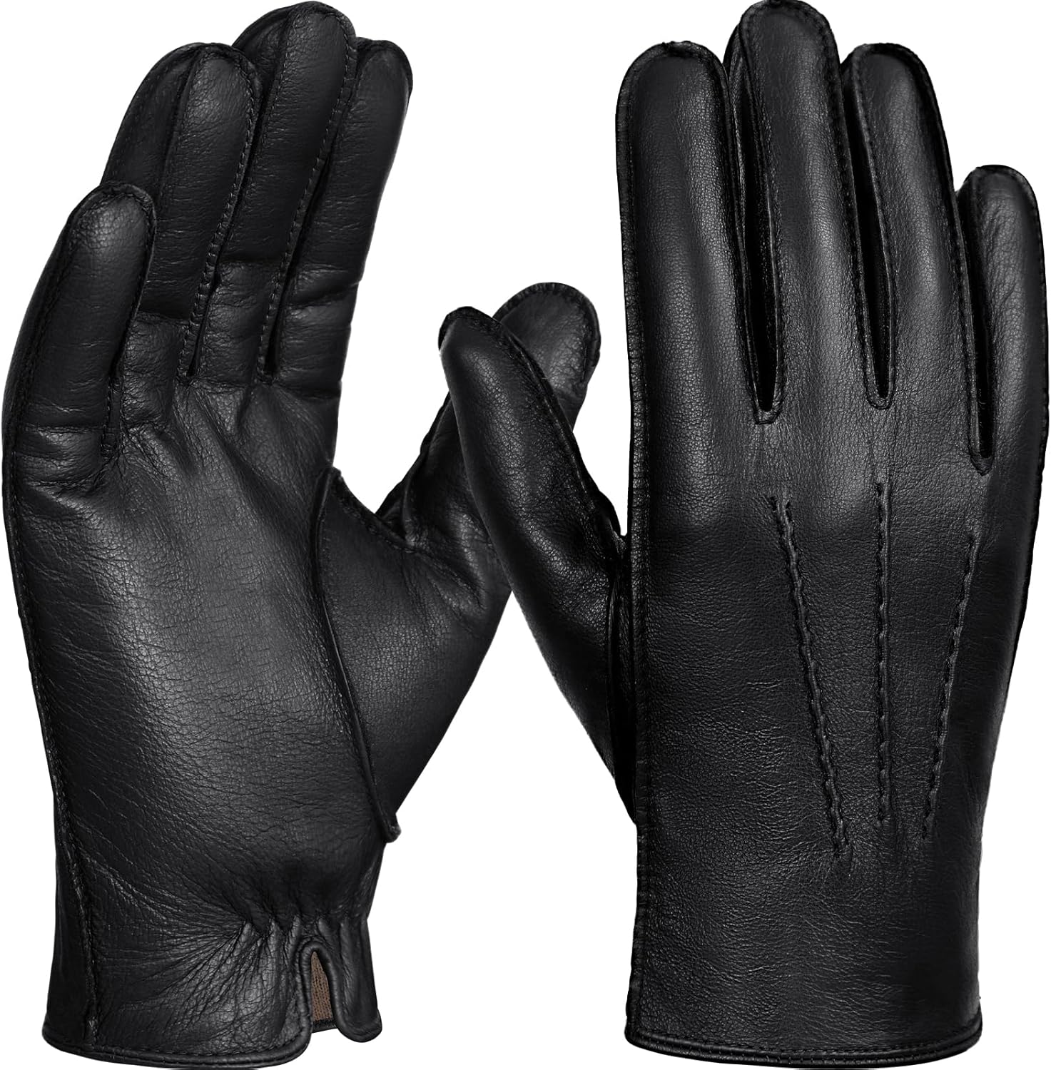 Genuine Leather Driving Gloves with Warm Fur Lining for Men