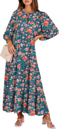 Vibrant Bohemian Floral Maxi Dress for Women with Puff Sleeves