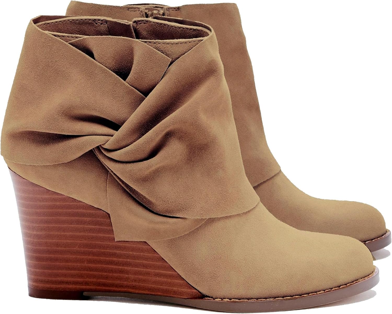 Fashare Womens Wedge Booties with Bow Knot for Winter Style