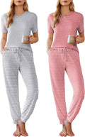 Womens 2-Pack Pajama Jogger Sets - Soft Short Sleeve Lounge