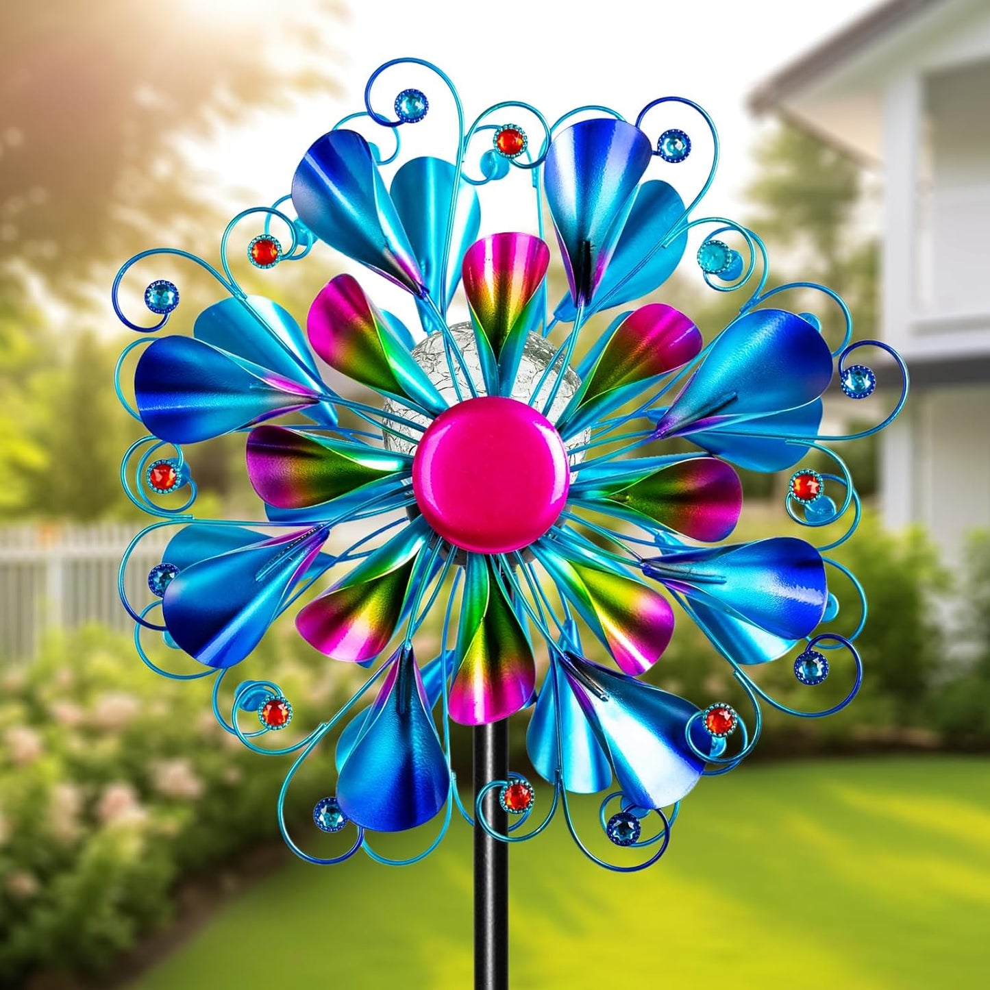 60ft' Wind Spinner with Color Glass Ball Solar Lights for Garden