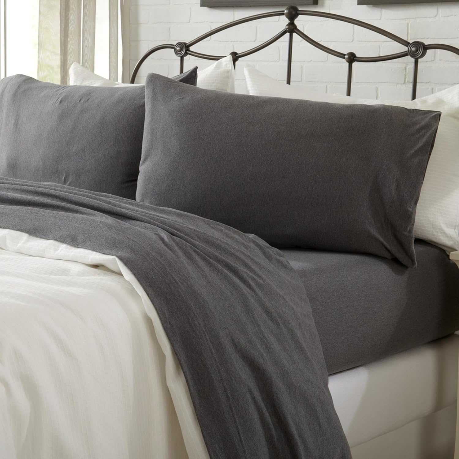Cotton Jersey Knit Queen Sheet Set - Ultra-Soft Dark Grey