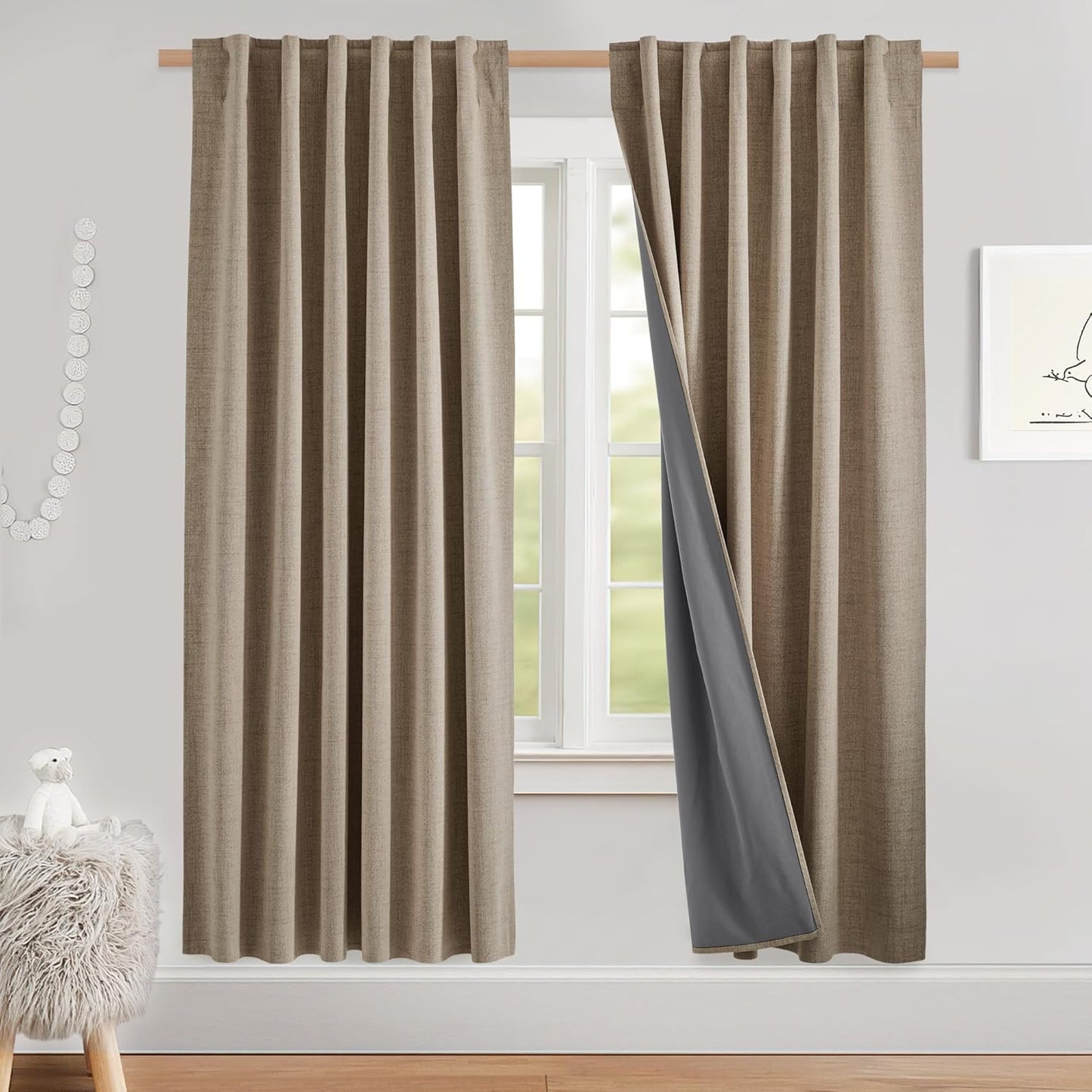 NICETOWN 100% Blackout Linen Curtains for Total Light Control
