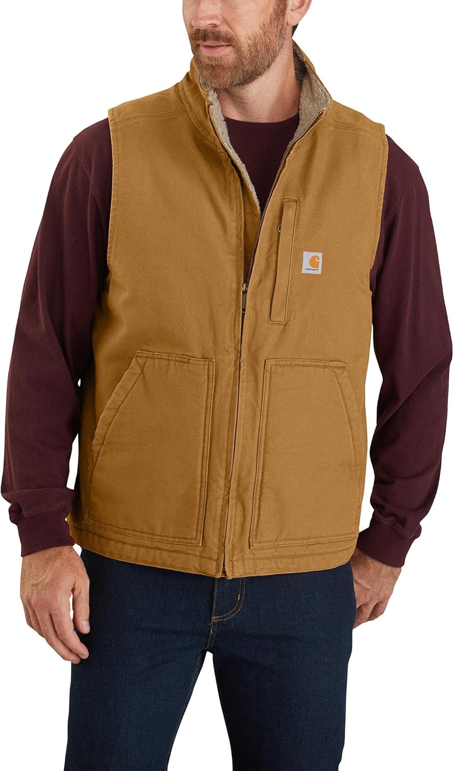 Carhartt Men's Washed Duck Mock Neck Vest with Sherpa Lining