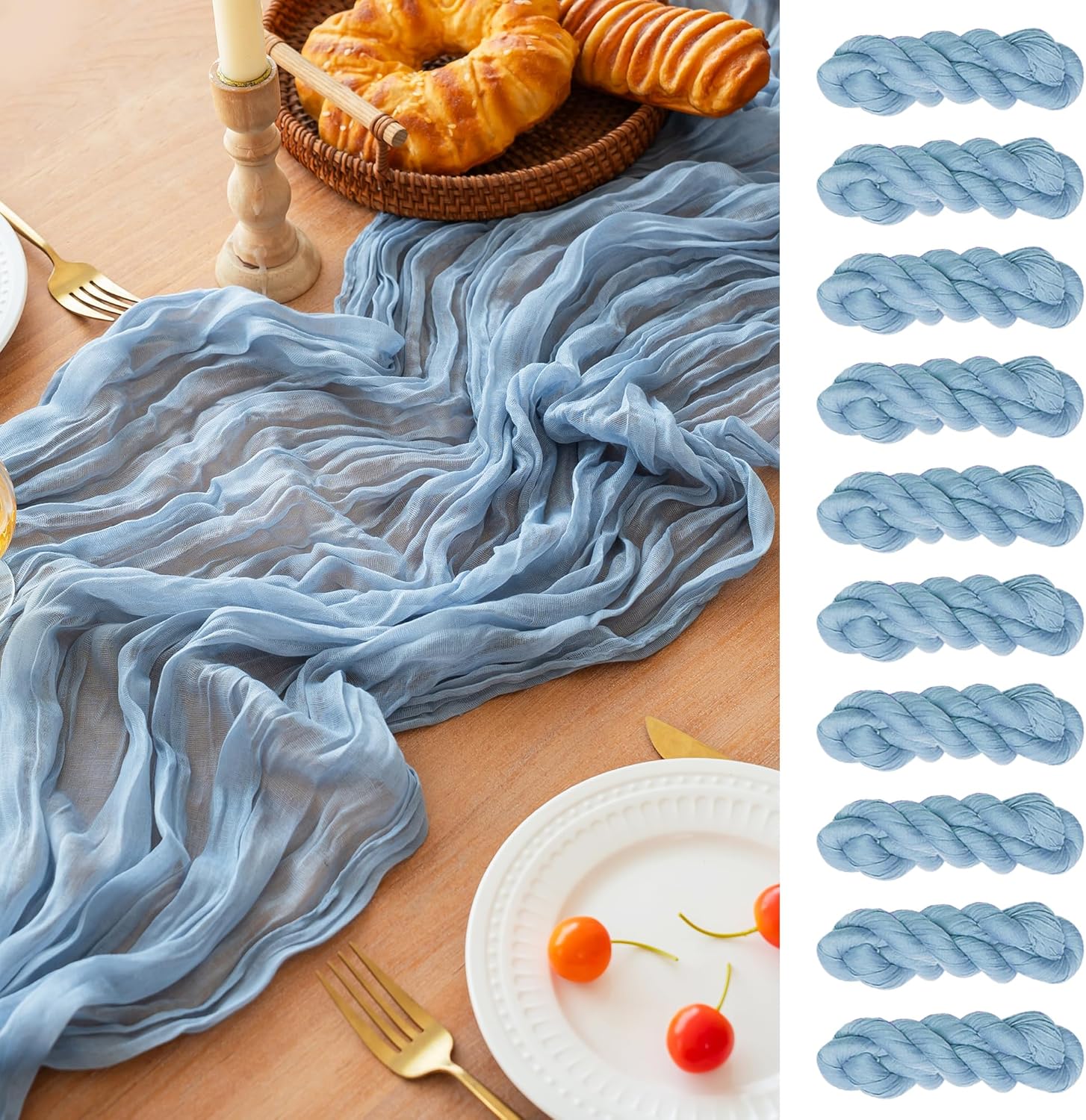 Dusty Blue Gauze Table Runner 10 Pack for Elegant Events