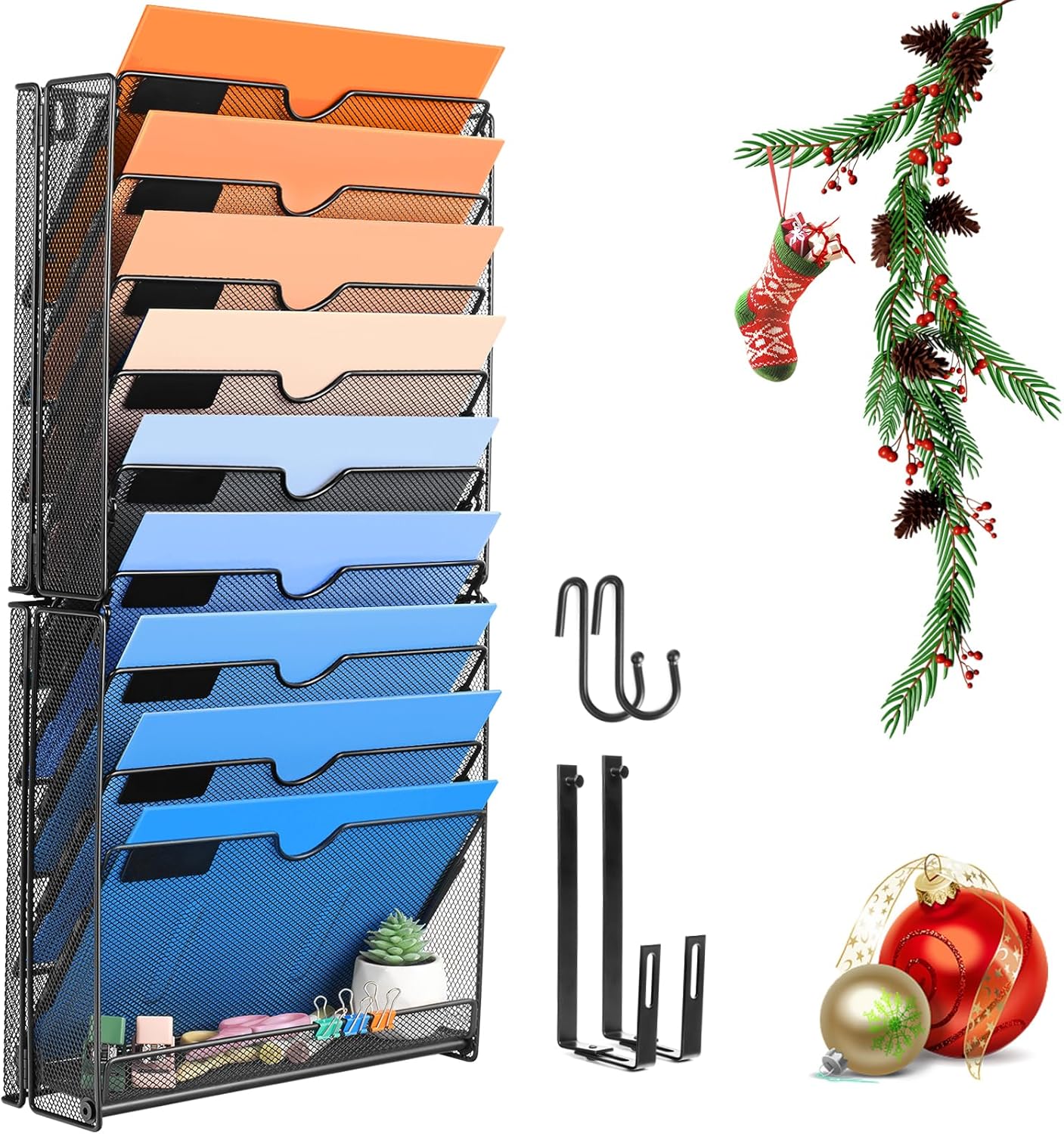 Wall File Organizer with 10 Pockets for Office and School Use