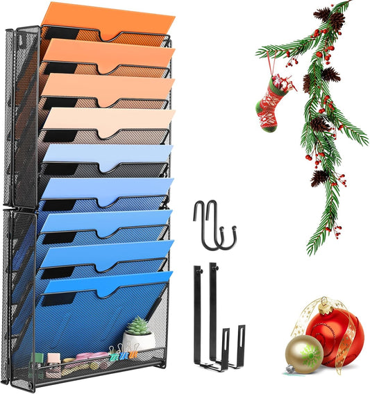 Wall File Organizer with 10 Pockets for Office and School Use