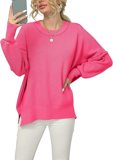 ANRABESS Women Crewneck Batwing Sleeve Oversized Sweater Top