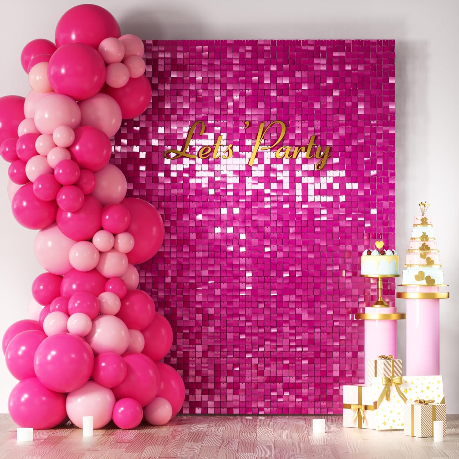 COKAOBE Hot Pink Shimmer Wall Backdrop for Stunning Events