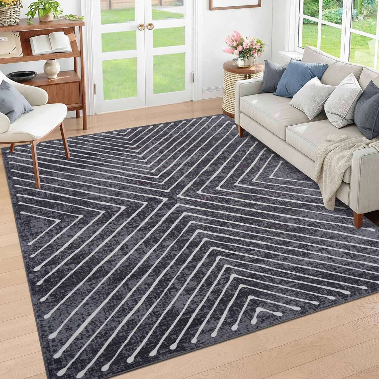 Geometric Area Rug 5x7 for Living Room and Bedroom Decor