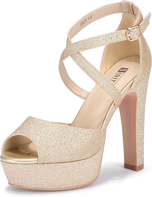 IDIFU Women's Platform Chunky High Heels Dress Sandals for Events