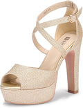 Platform Chunky High Heels Dress Sandals Peep Toe Ankle Strap - Stable