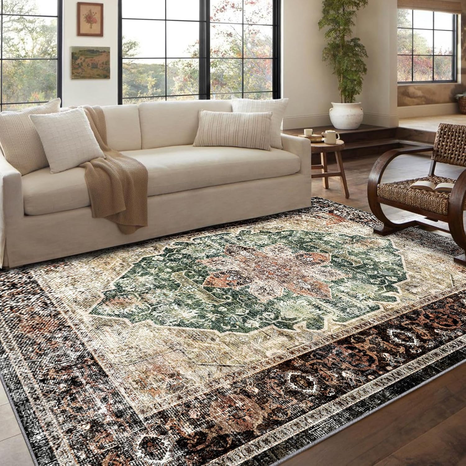 Soft Boho Vintage Area Rugs 8x10 for Living Room and Bedroom