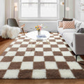 KICMOR Living Room Rug 5x8 Brown and Cream Checkered - Soft Fluffy
