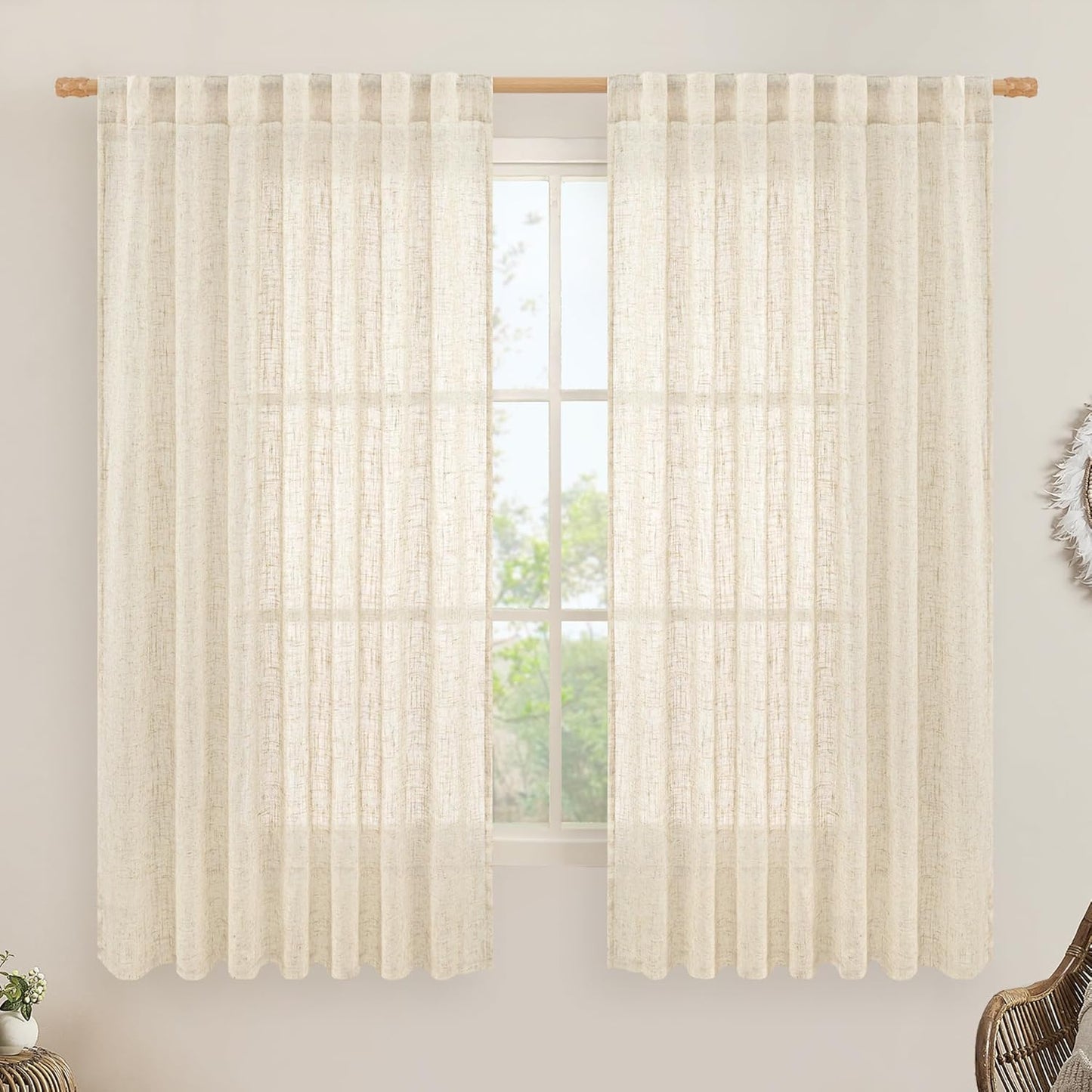 Light Filtering Linen Curtains 60 x 63 Inch for Elegant Spaces