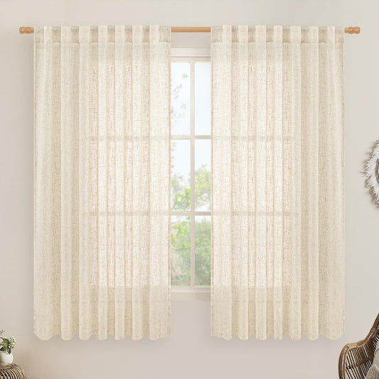 Light Filtering Linen Curtains 60 x 63 Inch for Elegant Spaces