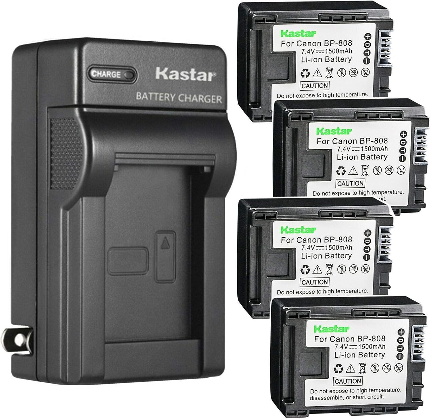 Kastar 4-Pack BP-808 Battery and Charger for Canon Cameras