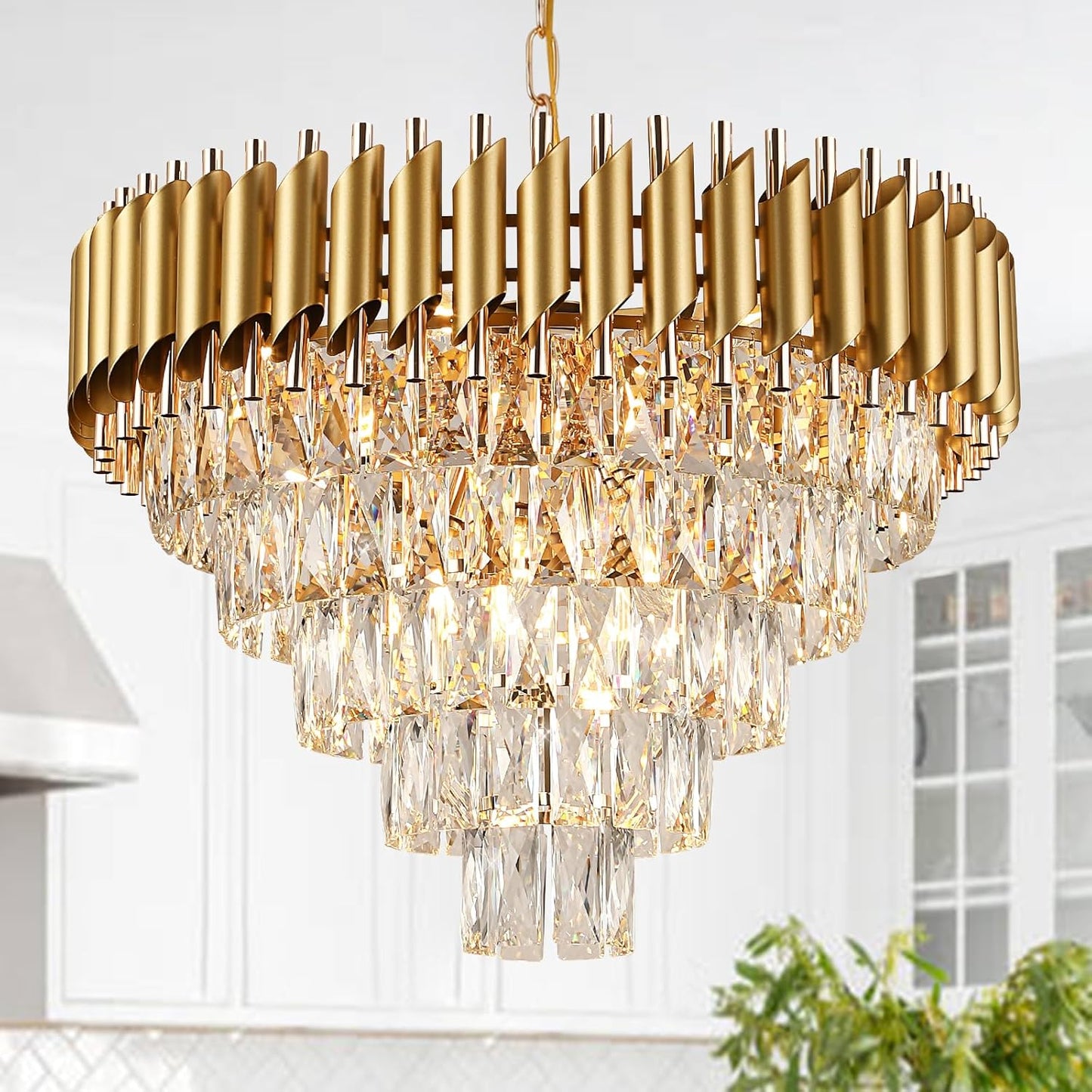 Modern Crystal Chandelier for Dining Room - Luxurious Gold Design