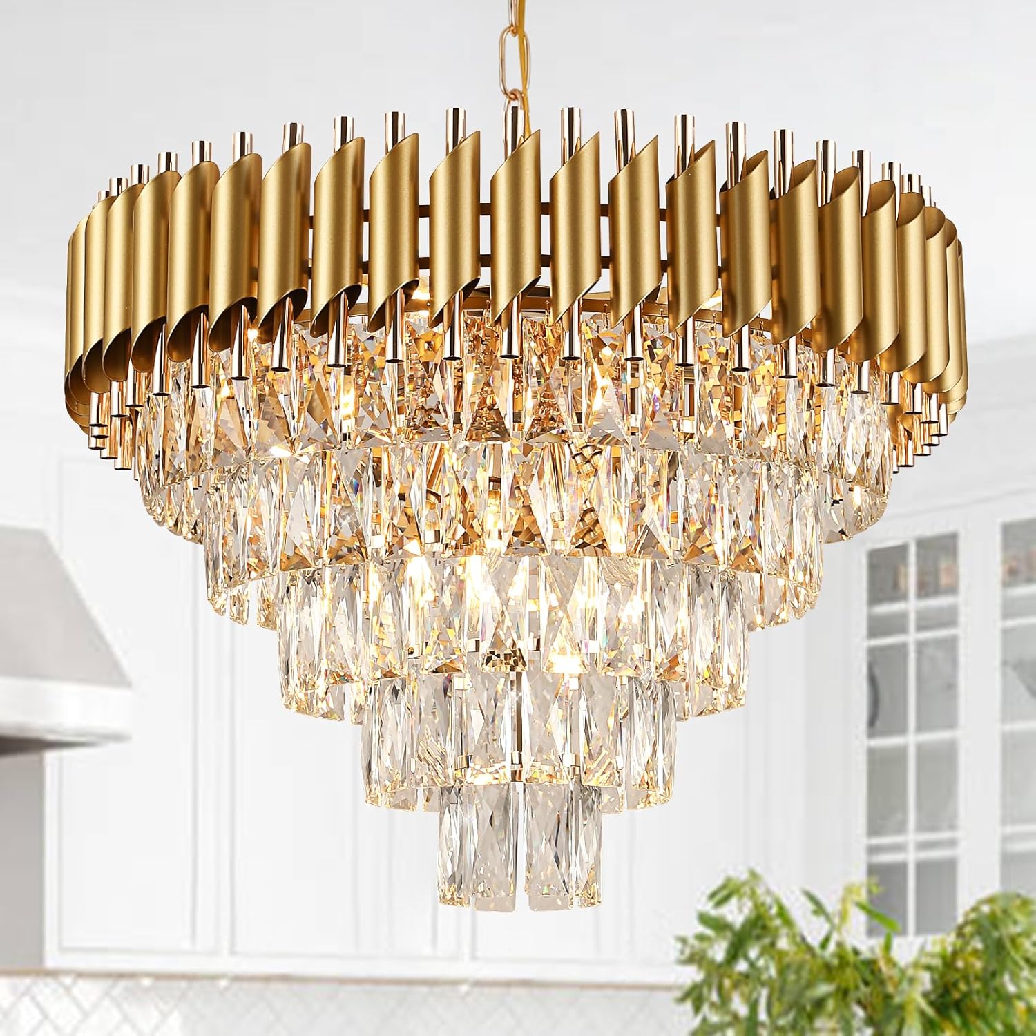 Modern Crystal Chandelier for Dining Room - Luxurious Gold Design