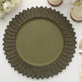 Matte Olive Green Sunflower Charger Plates | Elegant Disposable Trays