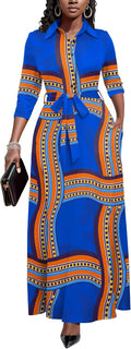 Runwind Women Church Maxi Dress 3/4 Sleeve Button Down (Style 53M3)