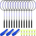12 Pack Badminton Rackets Set with Nylon Shuttlecocks and Carry Bags