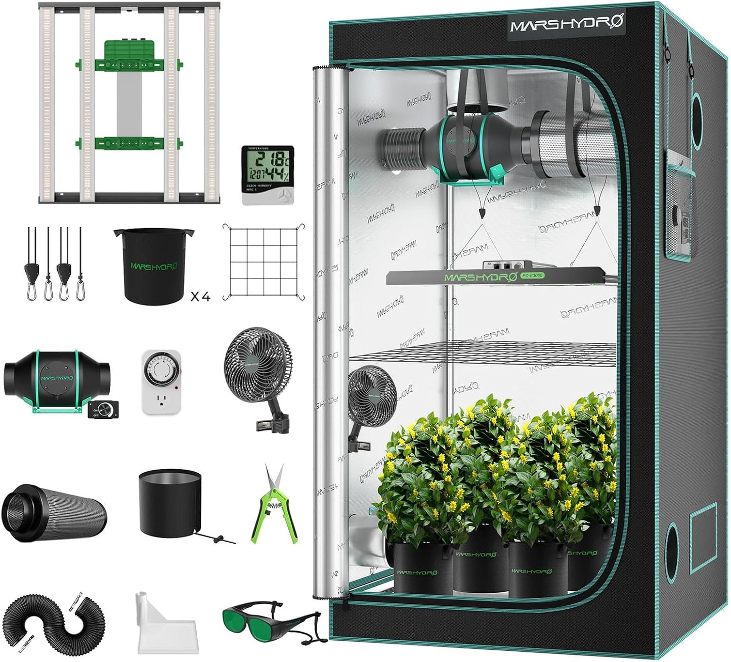 Smart Mars Hydro Grow Tent Kit - WiFi Control, High Reflective Mylar