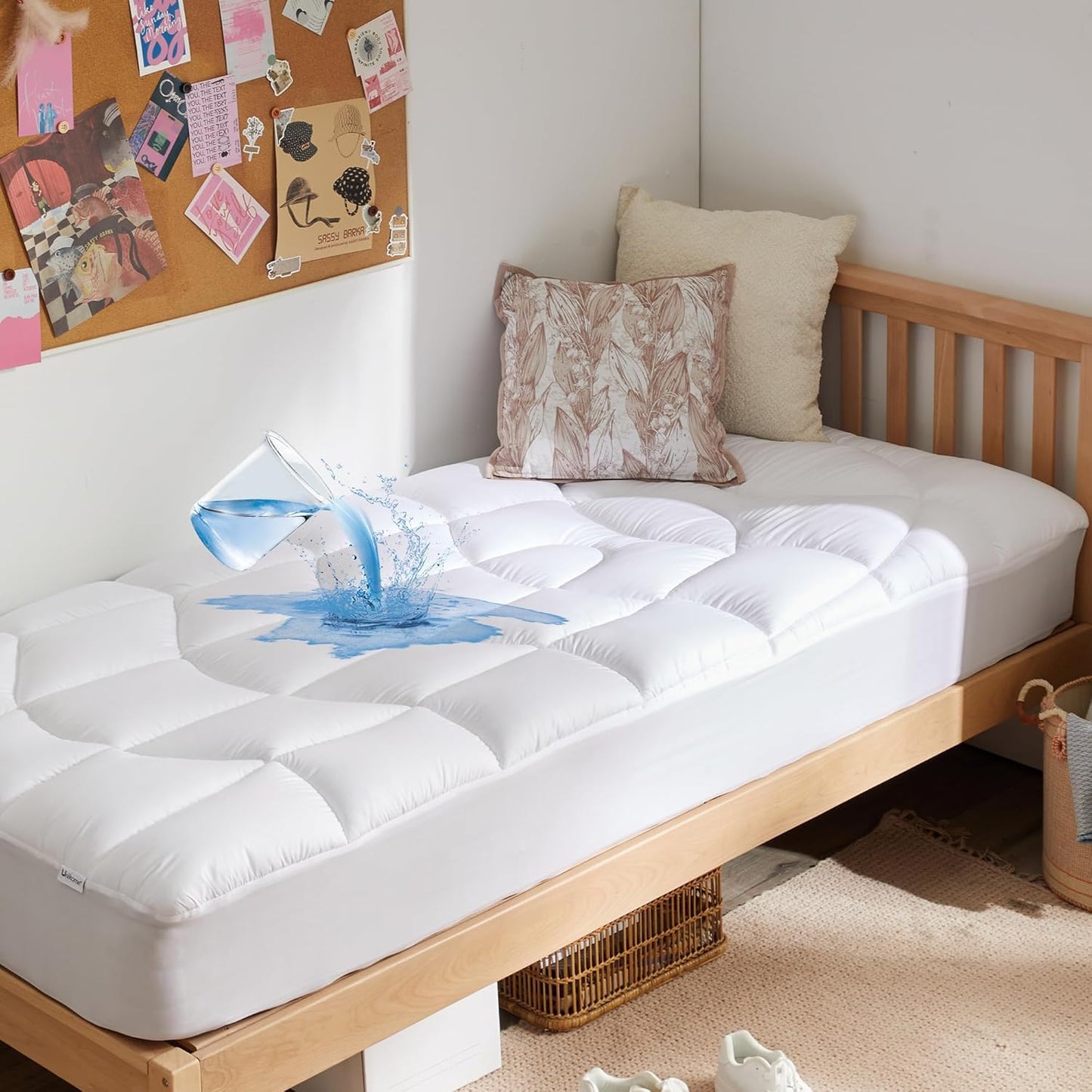 Twin Mattress Pad Waterproof - Ergonomic Quilted Comfort Topper