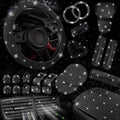 Bling Car Accessories Set for Women 30 Pcs - Black Rhinestone Interior