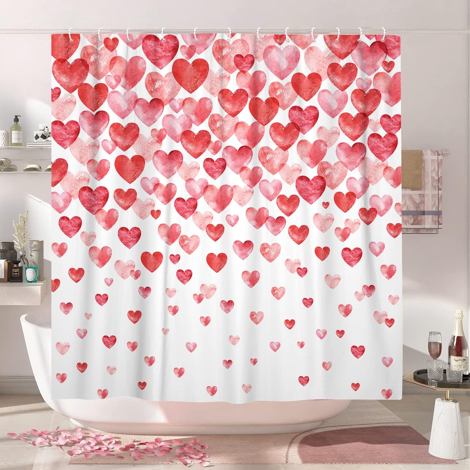 Love is in the Air! Watercolor Hearts Shower Curtain Set